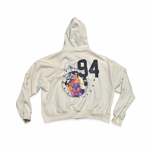 Cream crop top hoodie sapphire blue rhinestone.