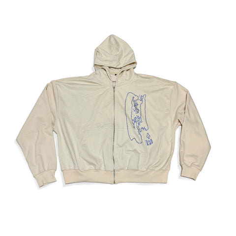 Cream crop top hoodie sapphire blue rhinestone.