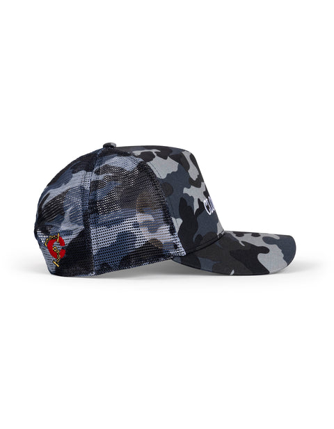 Blue camo trucker hat