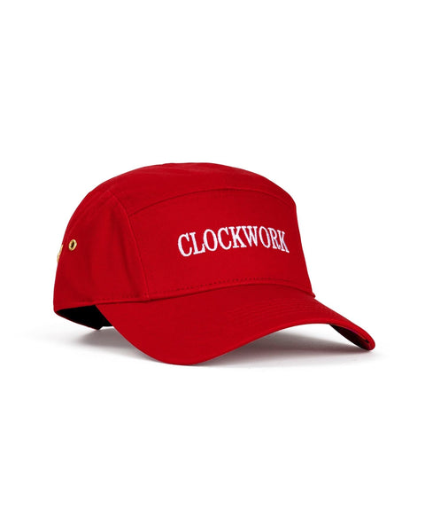 Red 5 panel hat  , camo brim